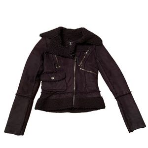 Y2K Twill 22 Black Faux Shearling Moto jacket